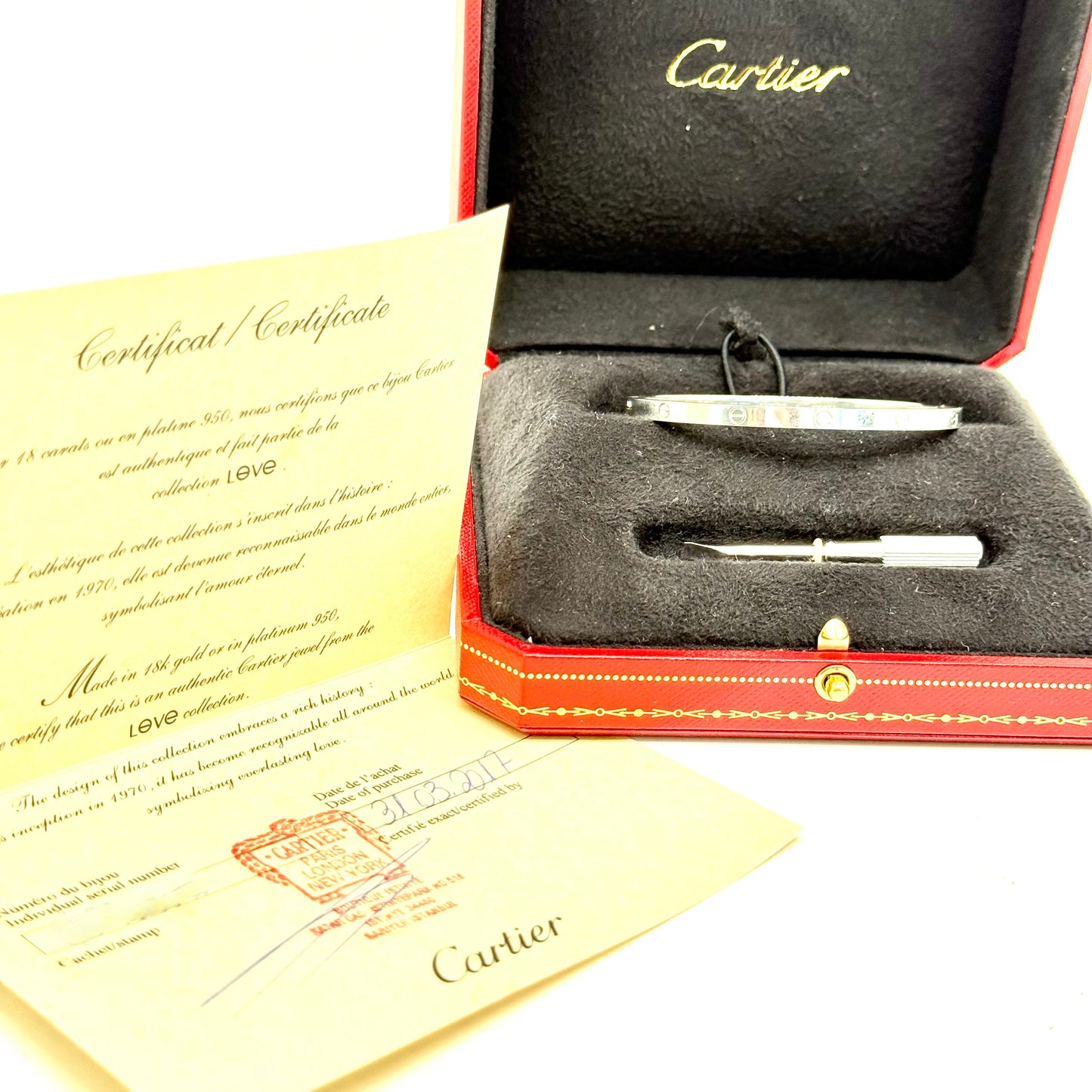Cartier Love Bracelet / Kleines Modell / 750er Weißgold / Full Set / 2017
