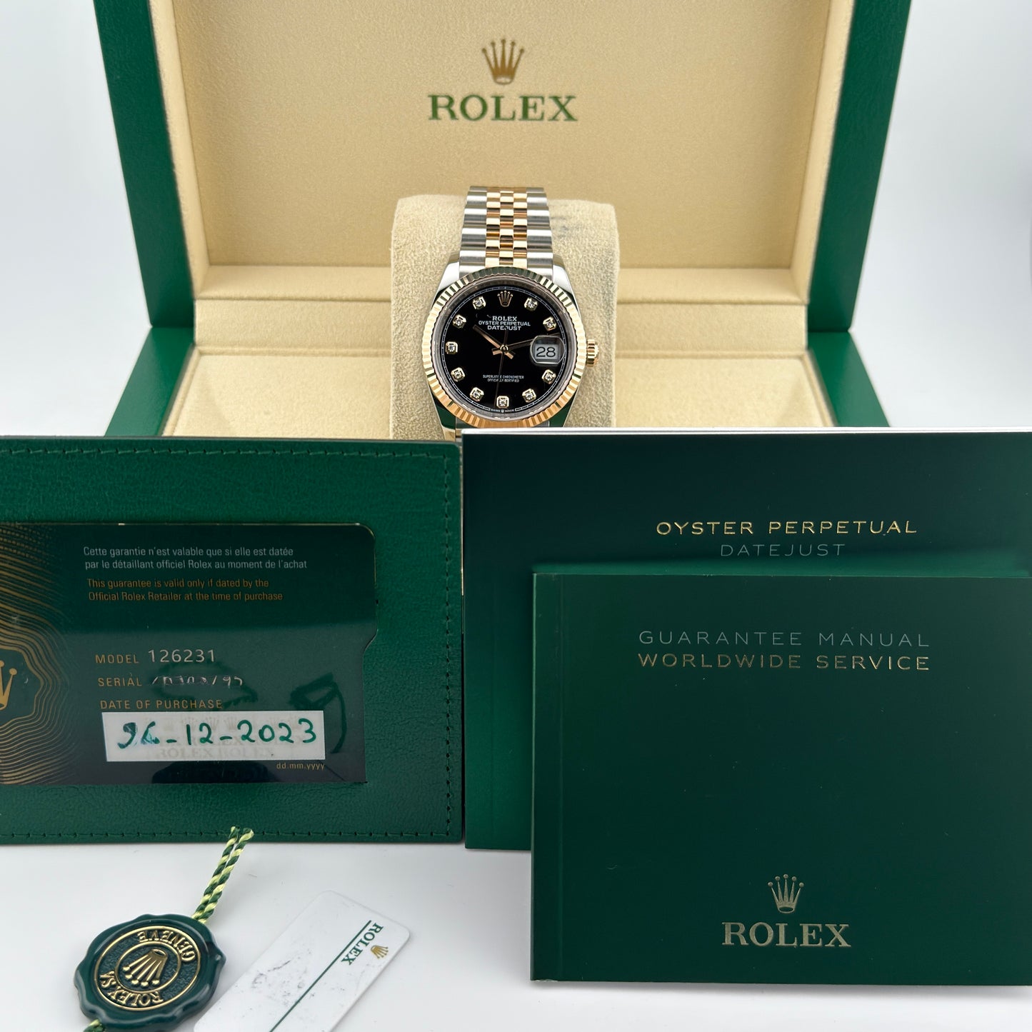 Rolex Datejust 36 / 126231 / schwarz - Diamanten / Jubilee / Full Set / 2023