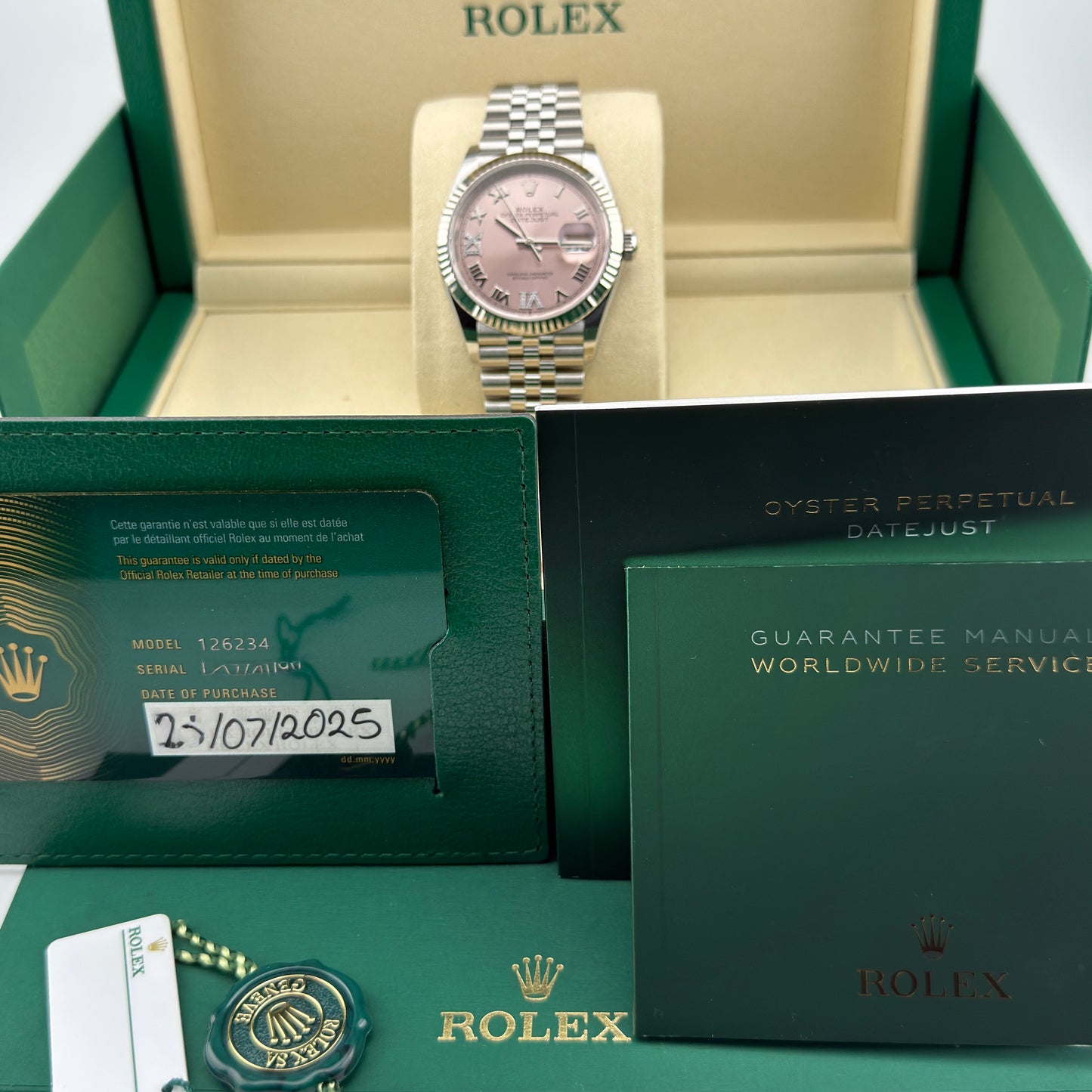 Rolex Datejust 36 / 126234 / rosa - Diamanten 6/9 / Jubilee / Full Set 2025