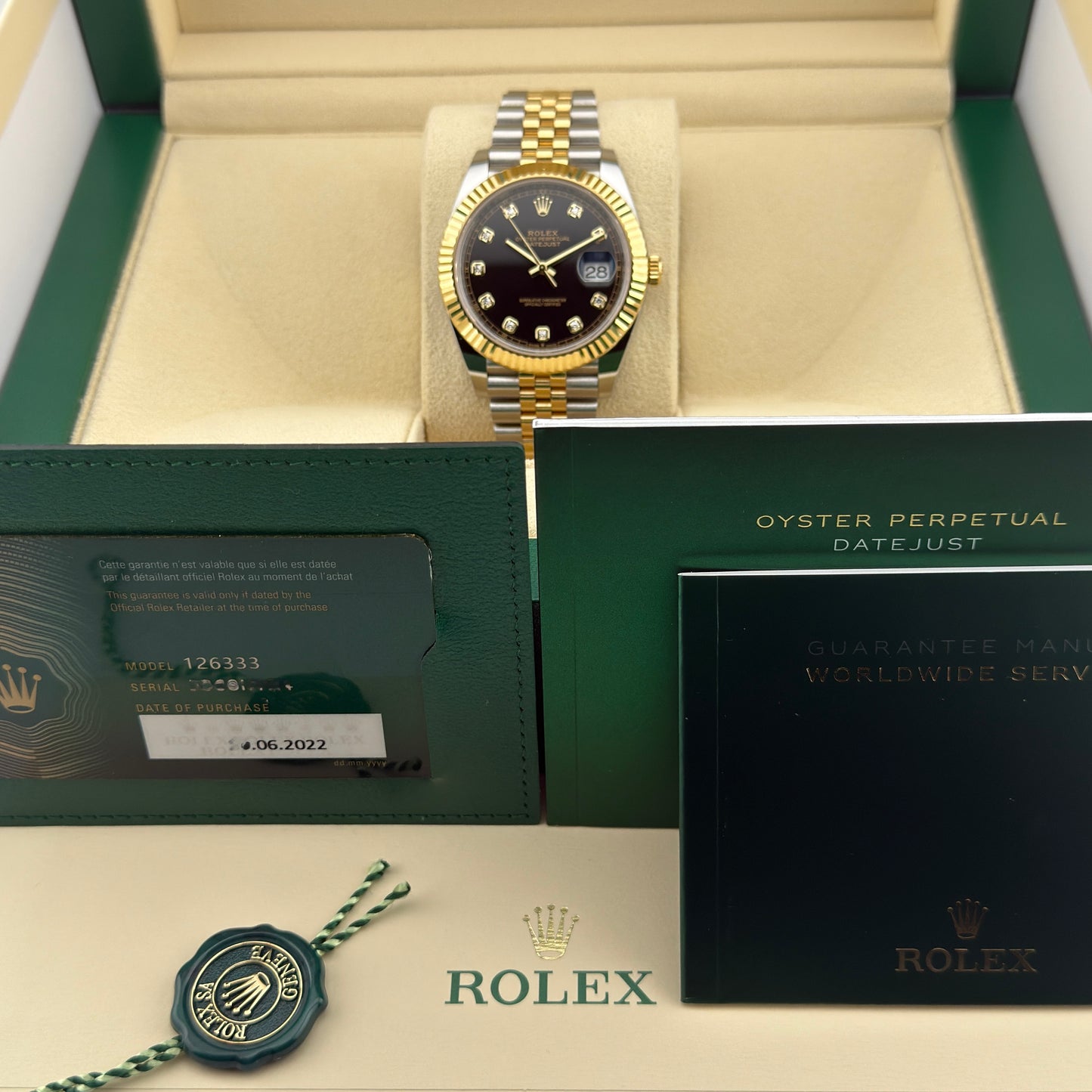 Rolex Datejust 41 / 126333 / schwarz - Diamanten / Jubilee / Full Set / 2022