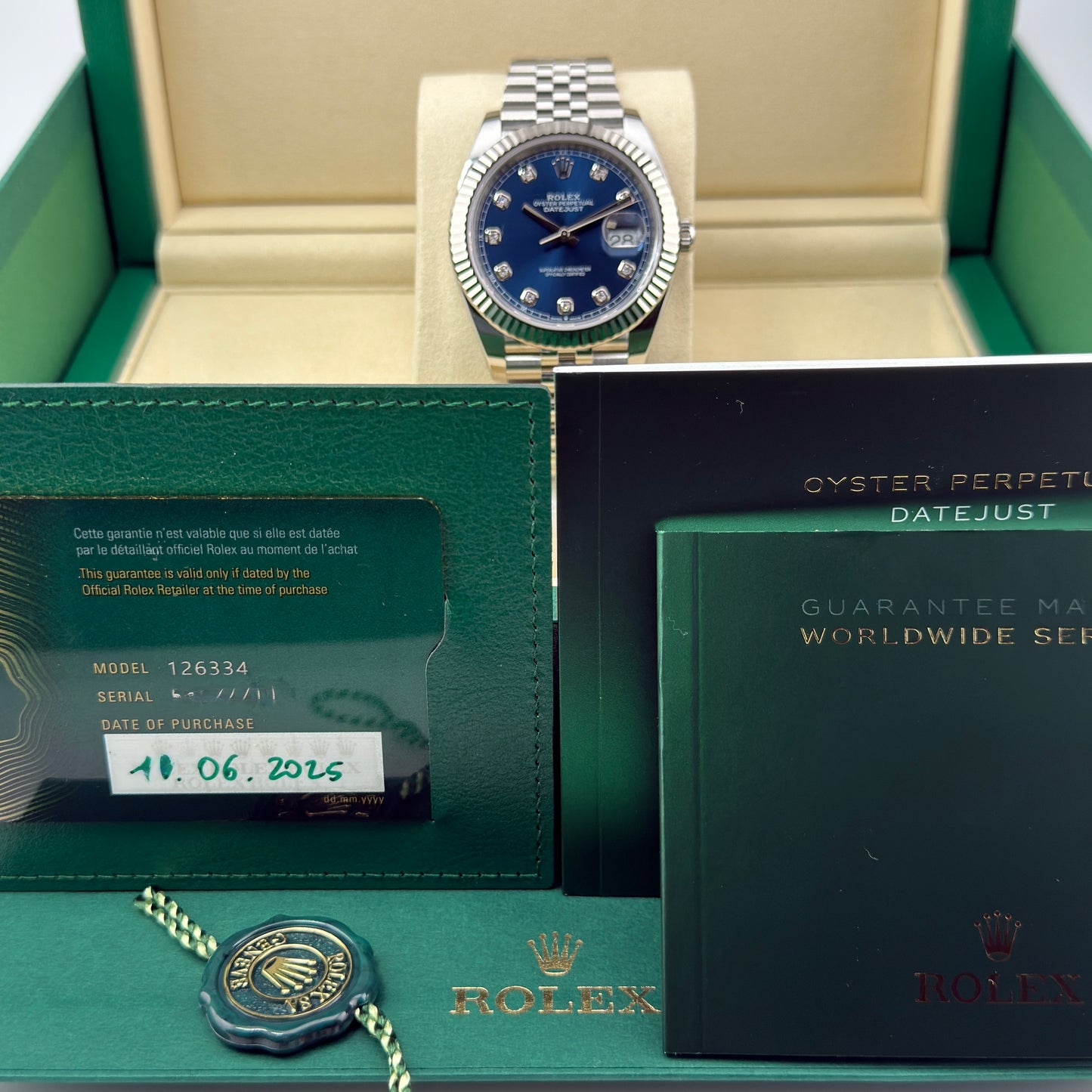 Rolex Datejust 41 / 126334 / blau - Diamanten / Jubilee / Full Set / 2025