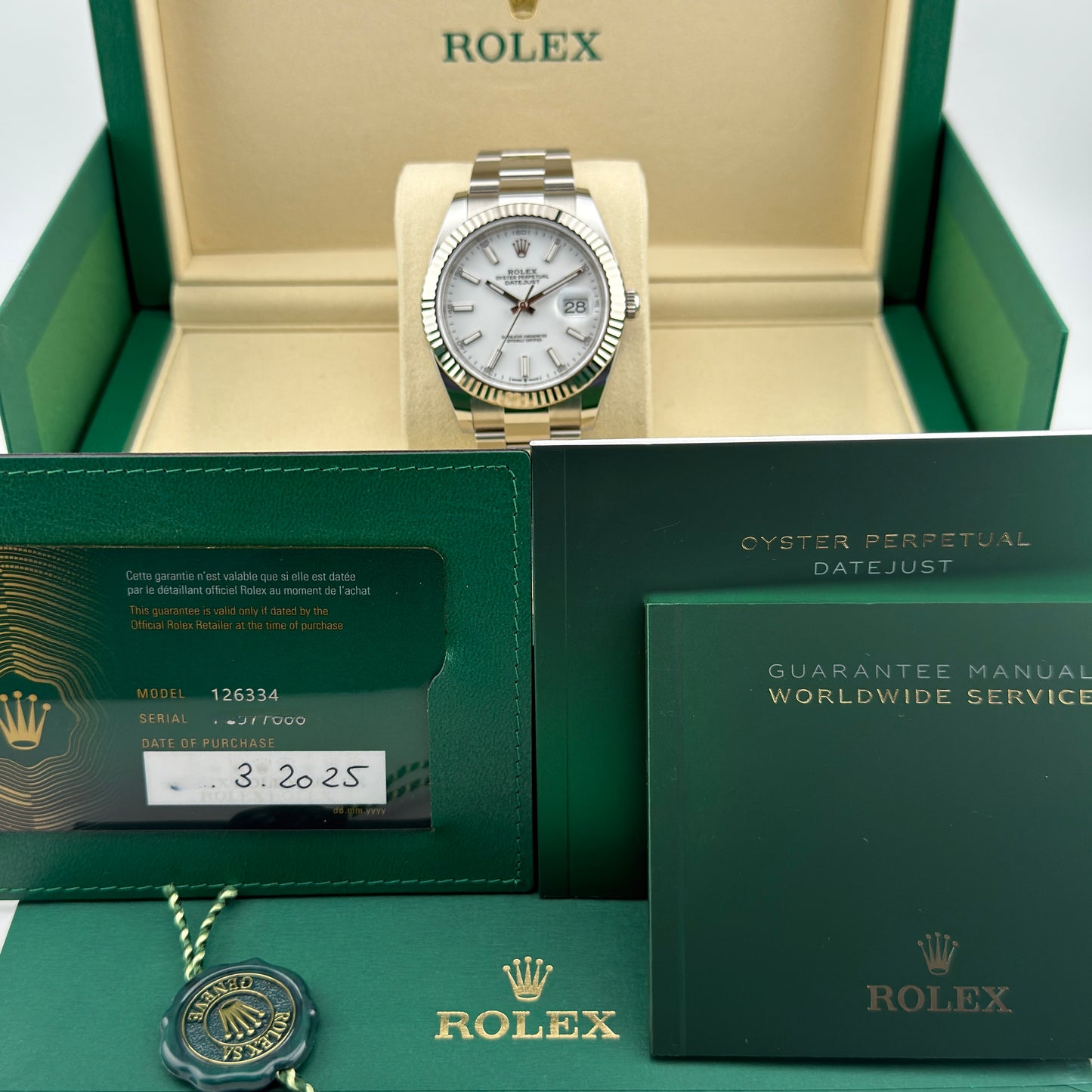 Rolex Datejust 41 / 126334 / weiß / Oyster / Full Set / 2025