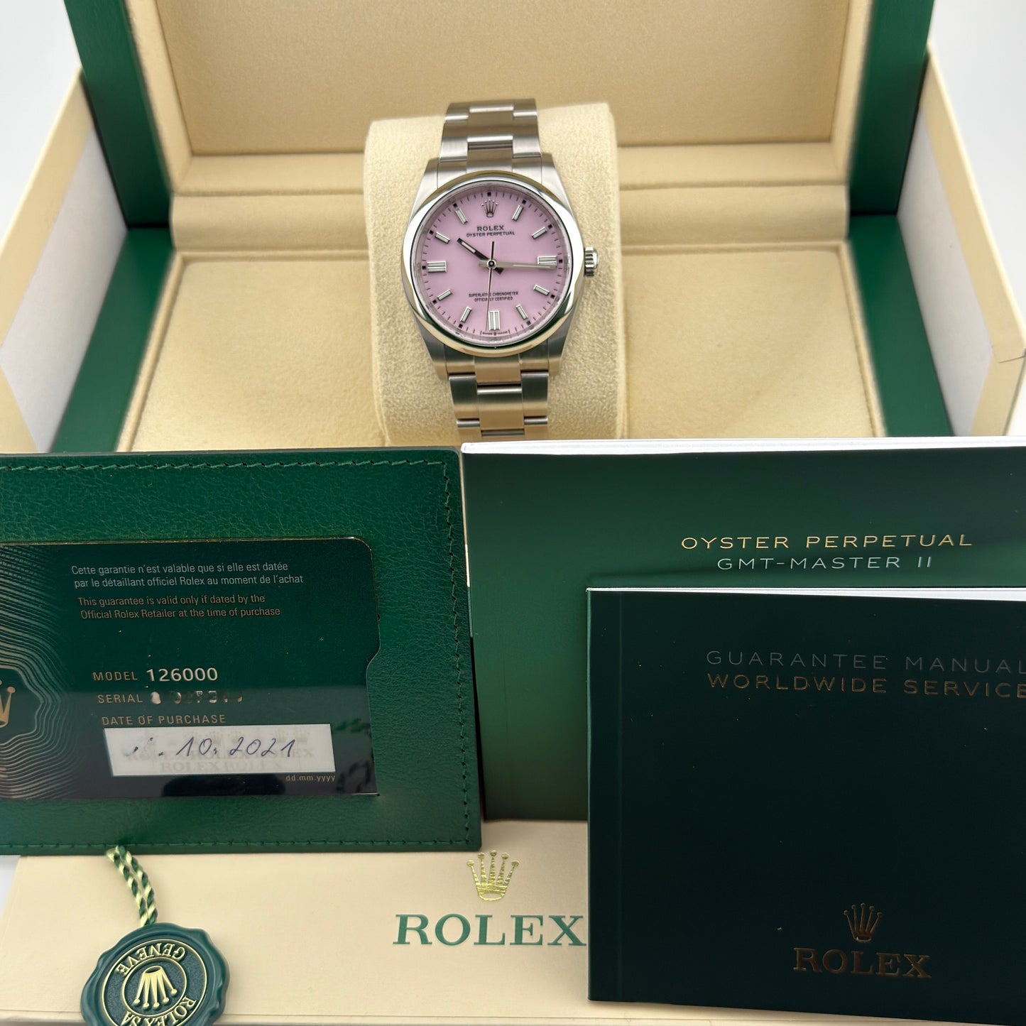 Rolex Oyster Perpetual 36 / 126000 / Candy Pink / Oyster / Full Set / 2021