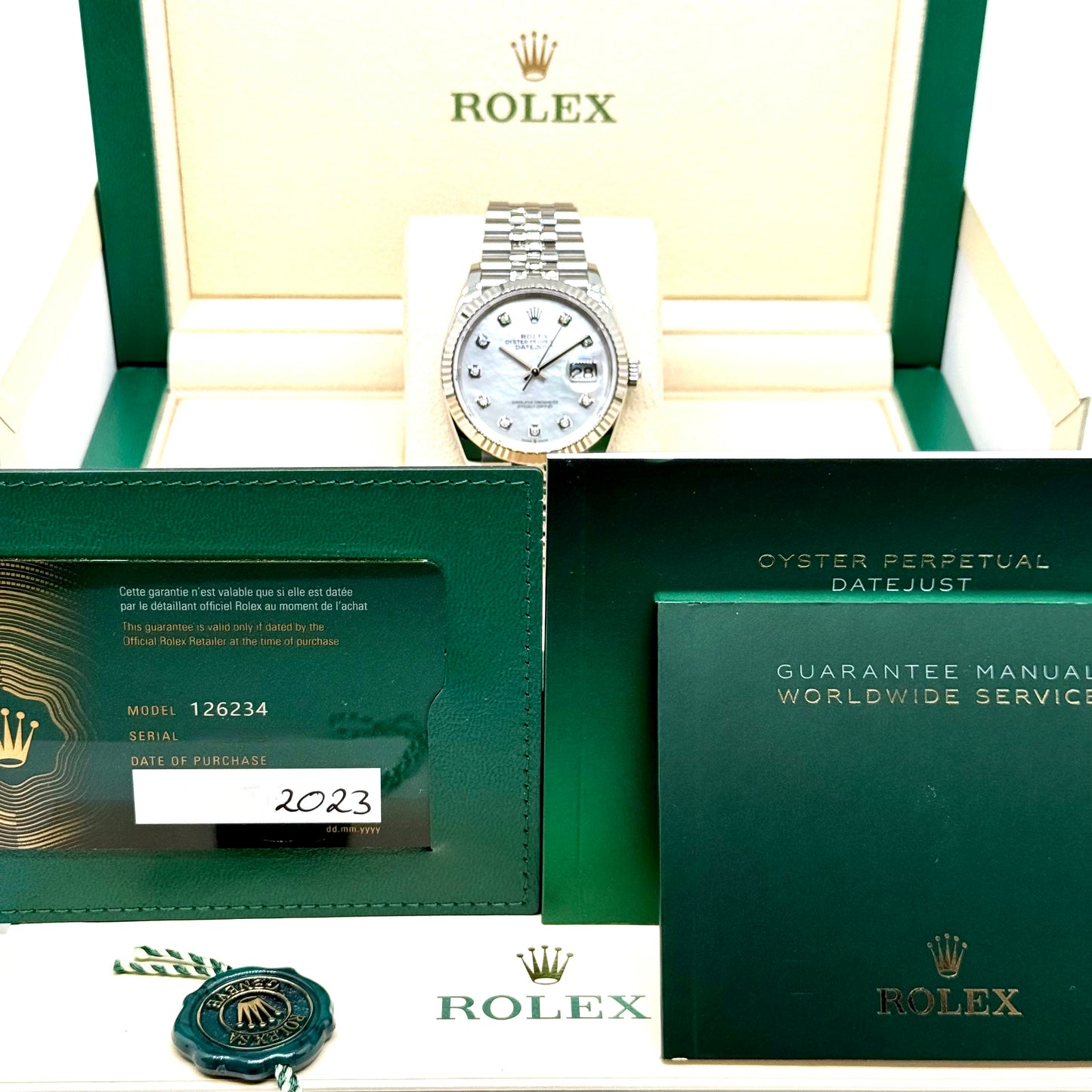 Rolex Datejust 36 / 126234 / Perlmutt - Diamanten / Jubilee / Full Set / 2023