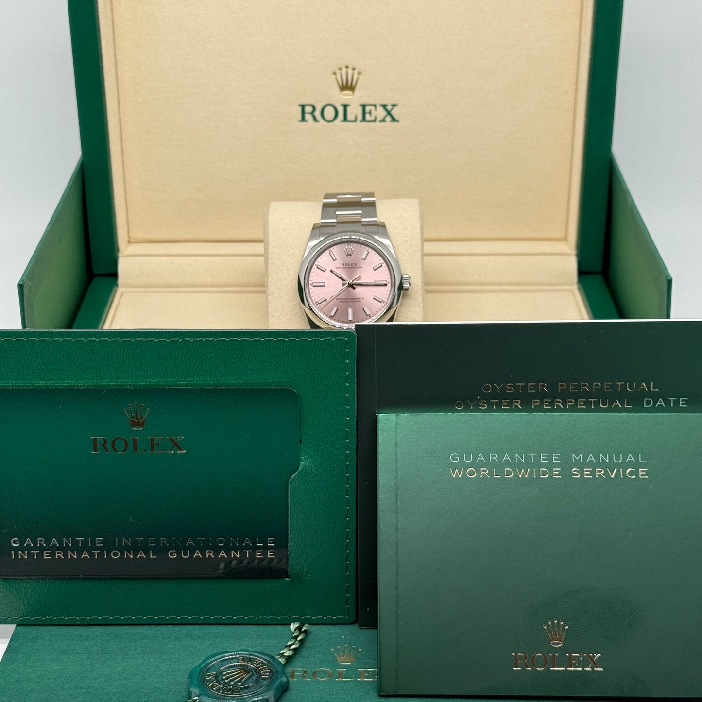 Rolex Oyster Perpetual 34 / 124200 / rosa / Oyster / Full Set