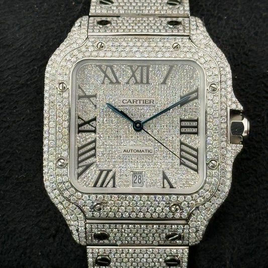 Cartier Santos De Cartier "Iced Out"/ WSSA0009 / Stahl / Full Set / 2024