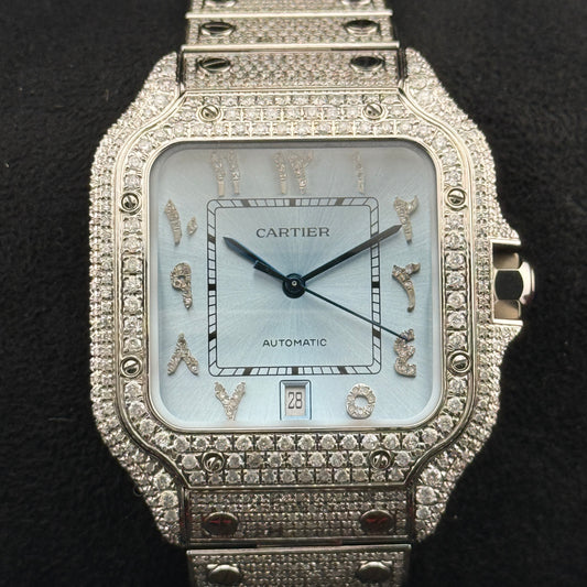 Cartier Santos De Cartier "Iced Out"/ WSSA0018 / Stahl / Full Set