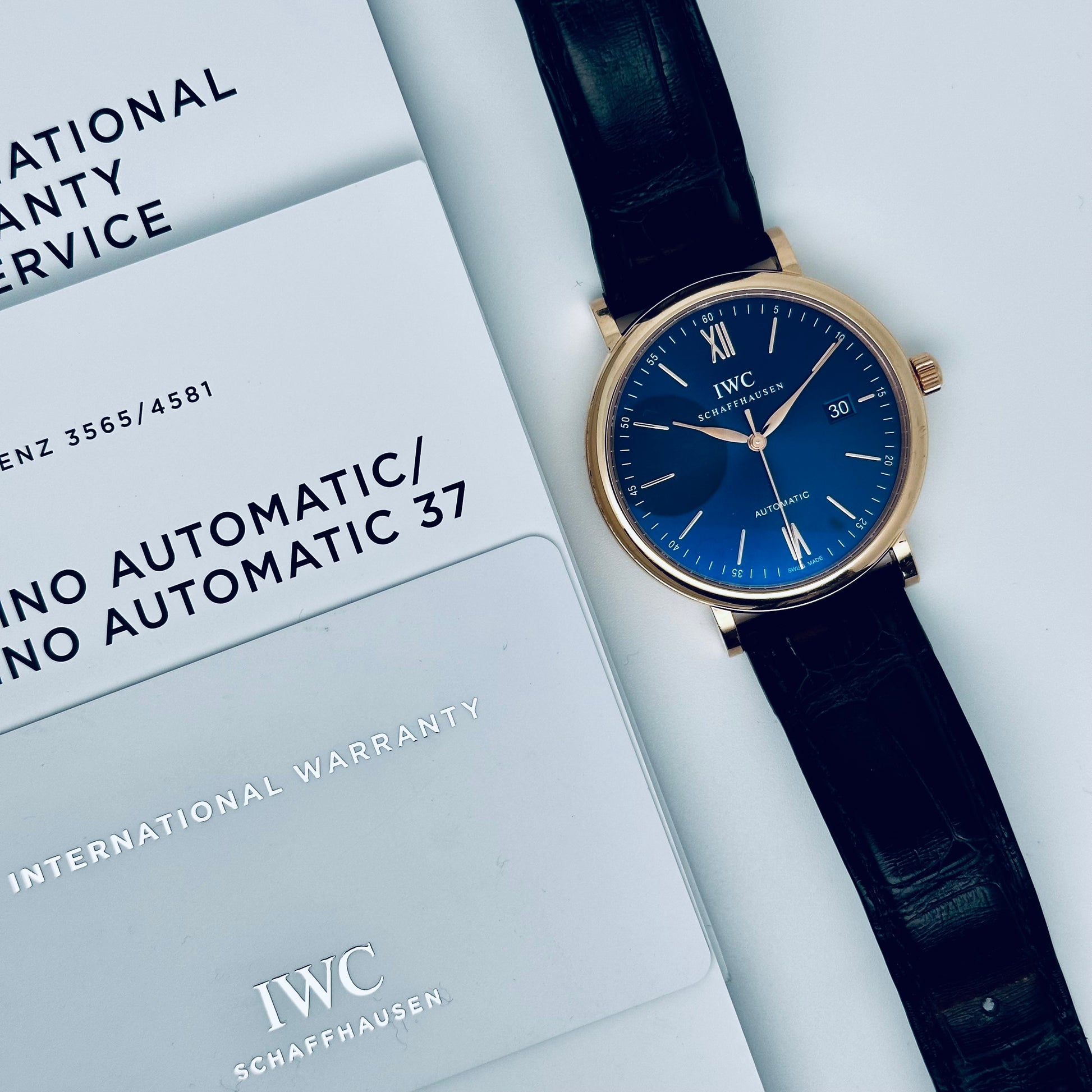 IWC Portofino / IW356522 / 18 Karat Rotgold / blau / Leder / Full Set / 2020