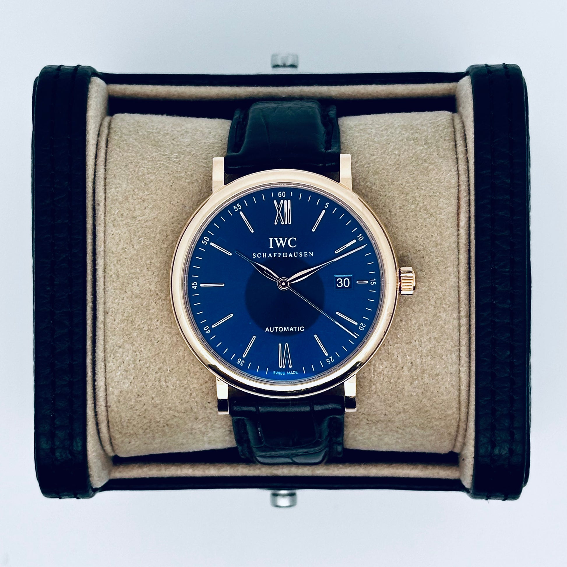 IWC Portofino / IW356522 / 18 Karat Rotgold / blau / Leder / Full Set / 2020
