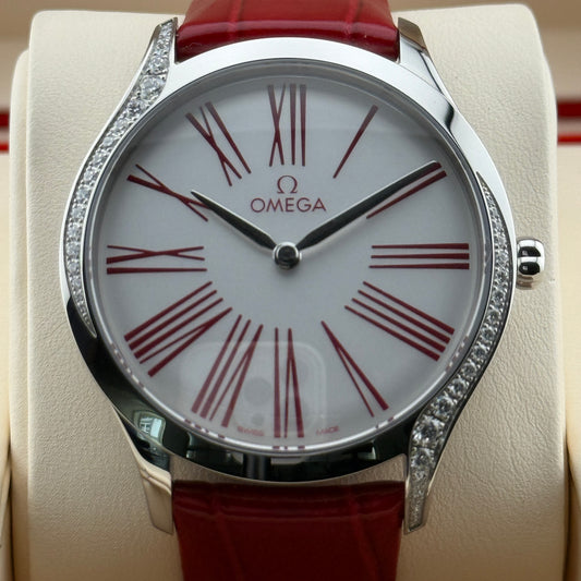 Omega De Ville Trésor / 428.18.36.60.04.002 / weiß / Edelstahl - Diamanten - Leder / Full Set / 2024