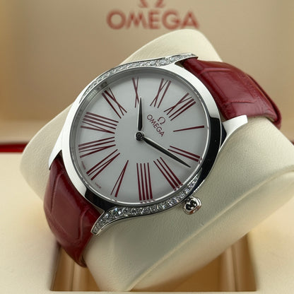 Omega De Ville Trésor / 428.18.36.60.04.002 / weiß / Edelstahl - Diamanten - Leder / Full Set / 2024
