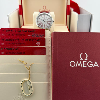 Omega De Ville Trésor / 428.18.36.60.04.002 / weiß / Edelstahl - Diamanten - Leder / Full Set / 2024
