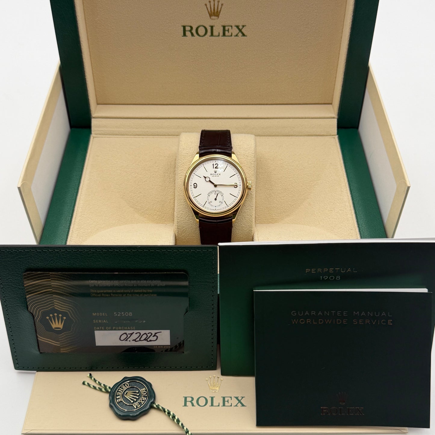 Rolex 1908 / 52508 / weiß / Leder / Full Set / 2025
