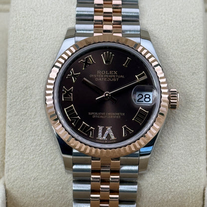 Rolex Datejust 31 / 278271 / chocolate - römisch - Diamanten / Jubilee / Full Set / 2021