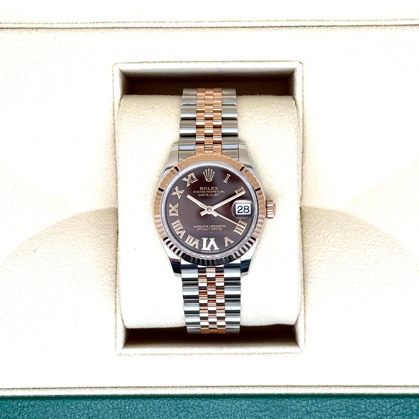 Rolex Datejust 31 / 278271 / chocolate - römisch - Diamanten / Jubilee / Full Set / 2021