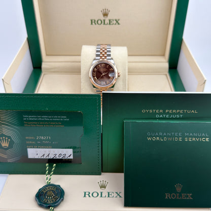 Rolex Datejust 31 / 278271 / chocolate - römisch - Diamanten / Jubilee / Full Set / 2021