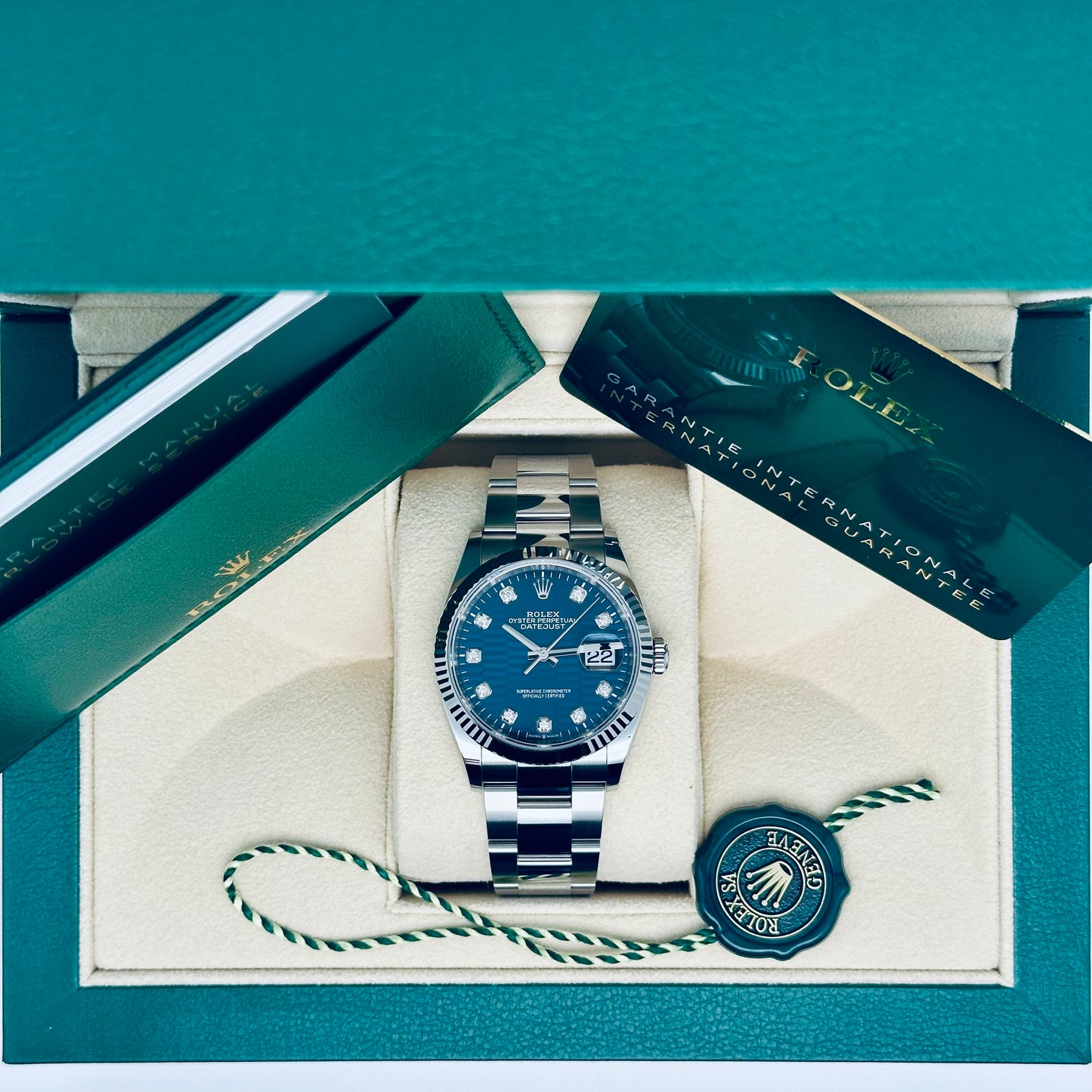 Rolex Datejust 36 / 126234 / blau Motiv / Diamanten / Oyster / Full Set