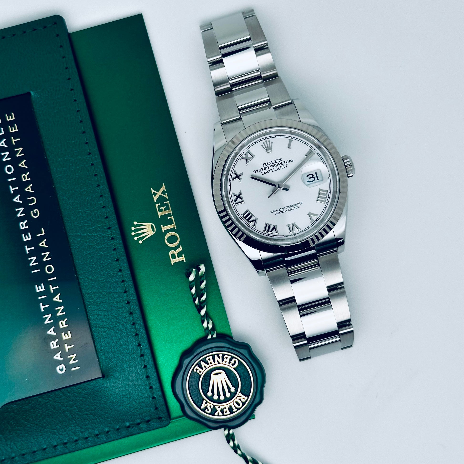 Rolex Datejust 36 / 126234 / weiß - römisch / Oyster / Full Set