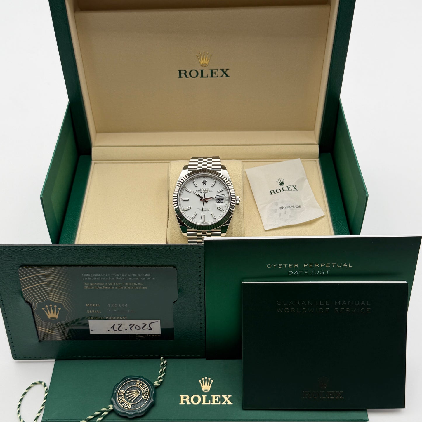 Rolex Datejust 41 / 126334 / weiß / Jubilee / Full Set / 2025