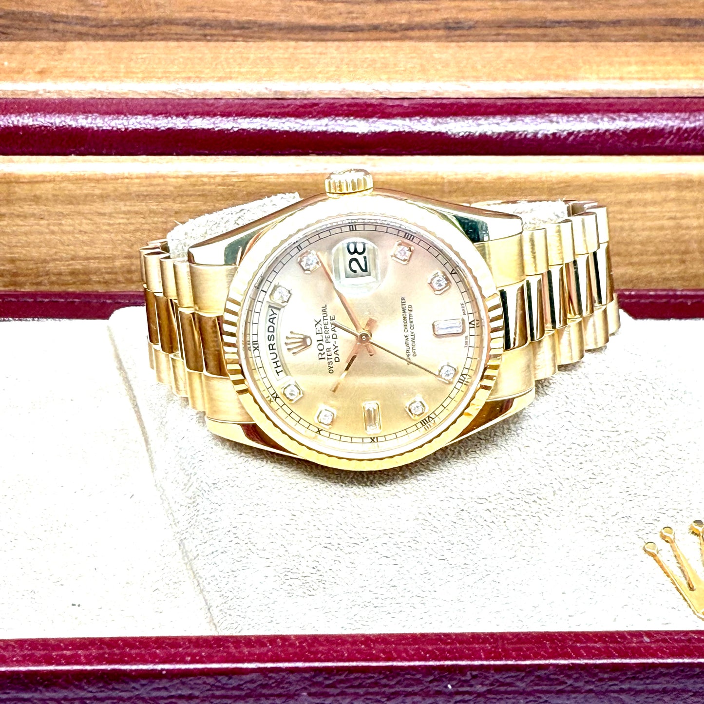 Rolex Day-Date 36 / 118238 / silber - Diamanten / Gelbgold / Full Set / 2004