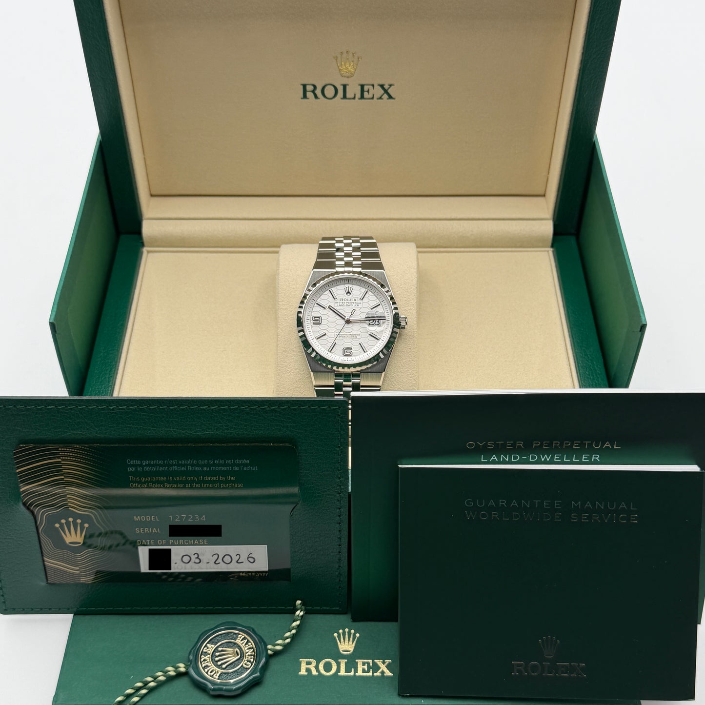 Rolex Land-Dweller 36 / 127234 / Weiß / Flat Jubilee / Full Set / 2026