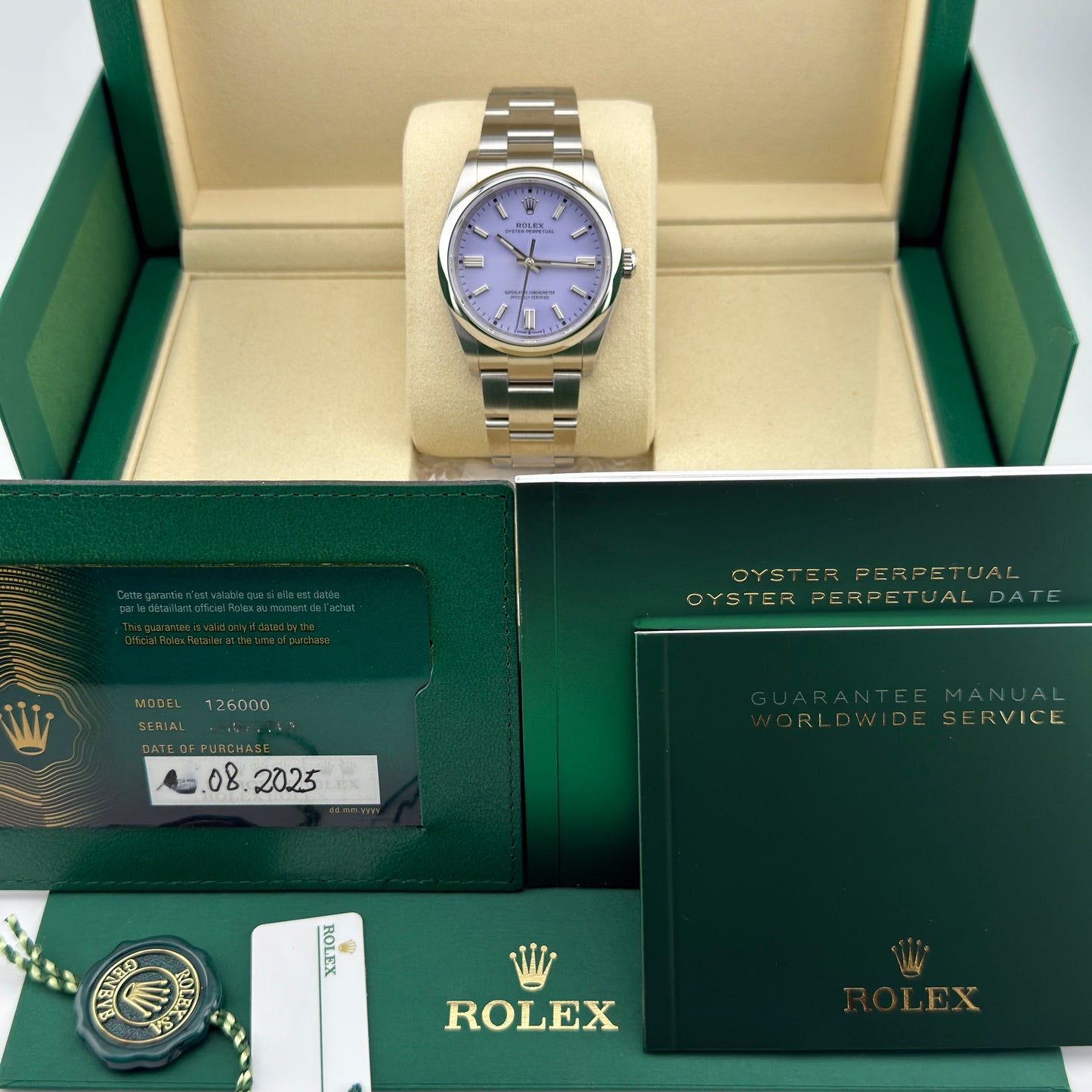 Rolex Oyster Perpetual 36 / 126000 / Lavender / Oyster / Full Set / 2025