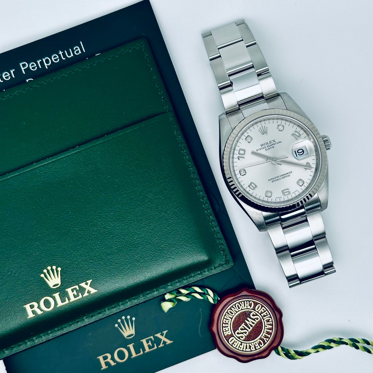 Rolex Oyster Perpetual Date/ 115234 / silber - Diamanten / Oyster / Full Set / 2012