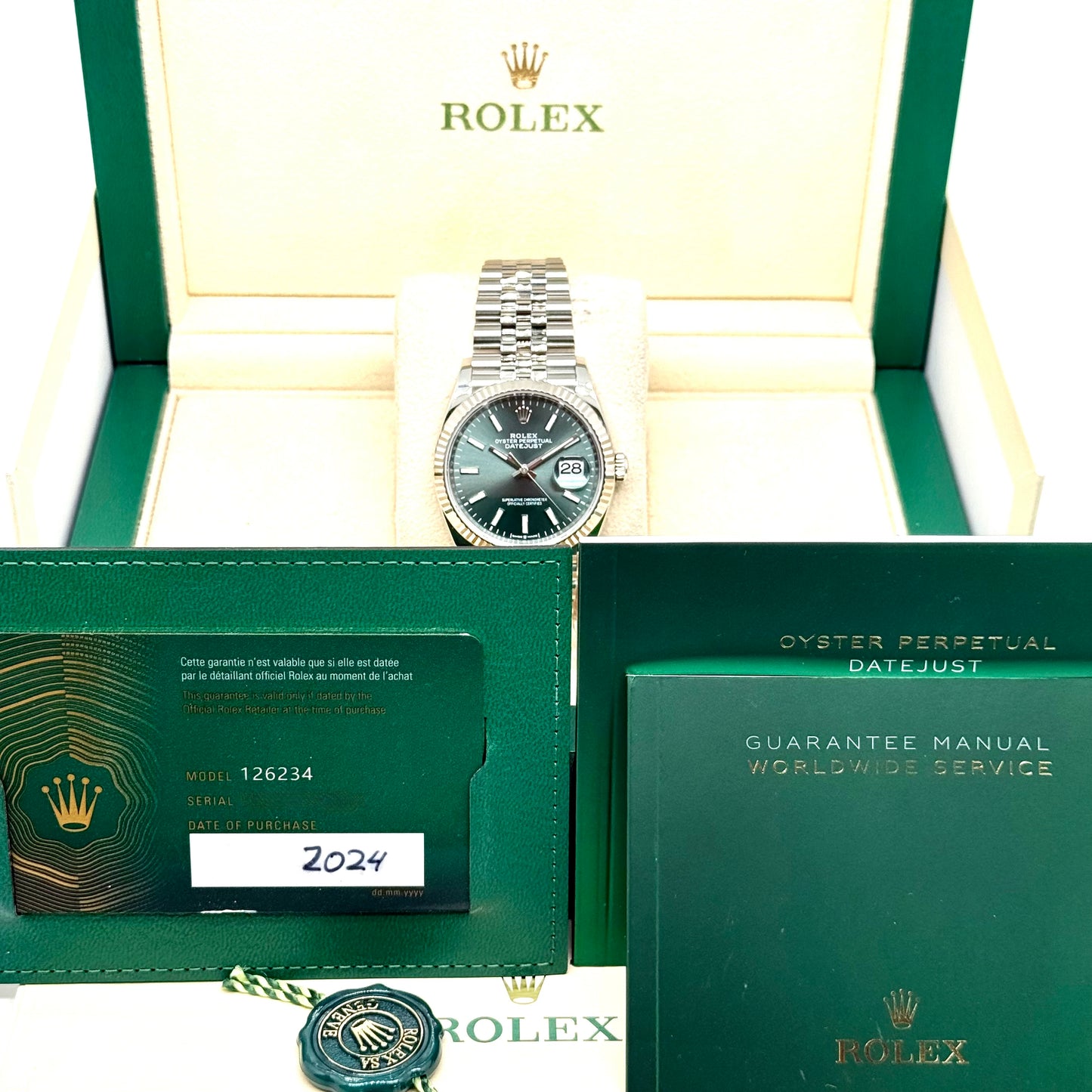 Rolex Datejust 36 / 126234 / mintgrün / Jubilee / Full Set